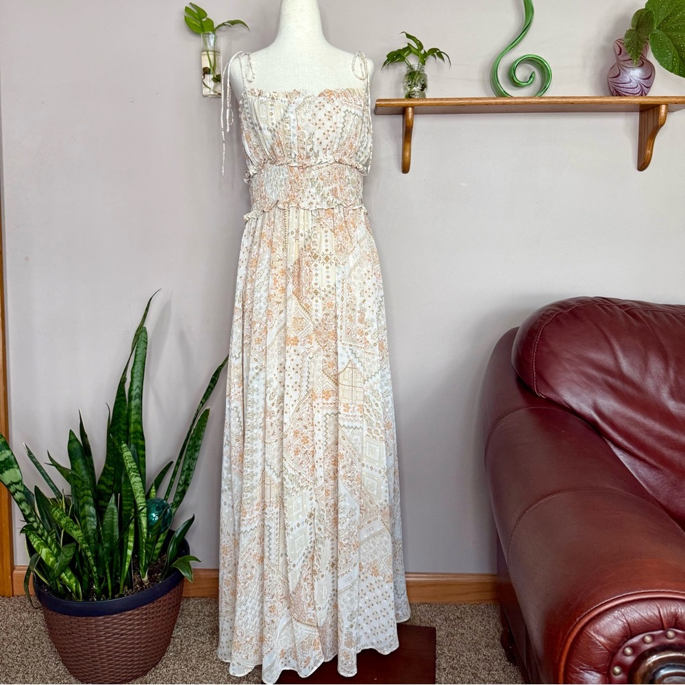Dress Forum Cream and Tan Patterned Maxi Dress